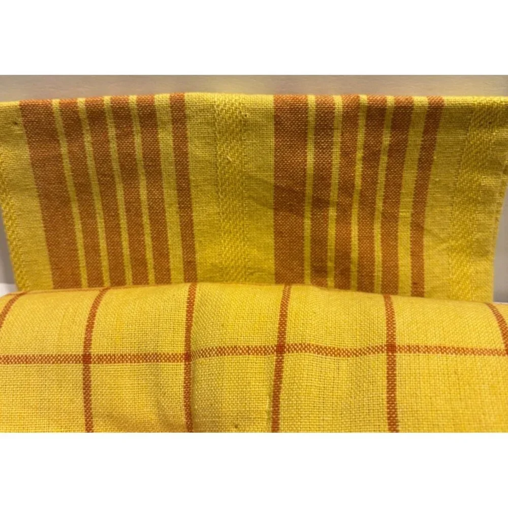 Set Of 3 Fall Kitchen Towels With Pumpkin Embroidery & Plaid Design Orange & Yel